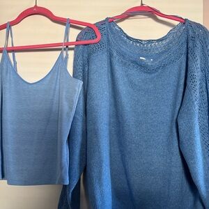 American Eagle Blue Women's Sweater with blue cami Large and XL